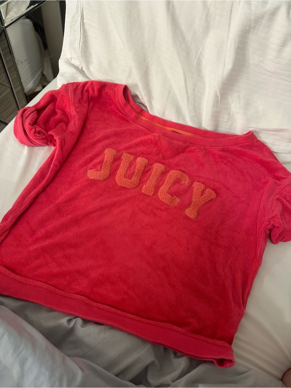 Juicy Couture Hot Pink Terry Short Sleeve Pullover with Chenille Logo